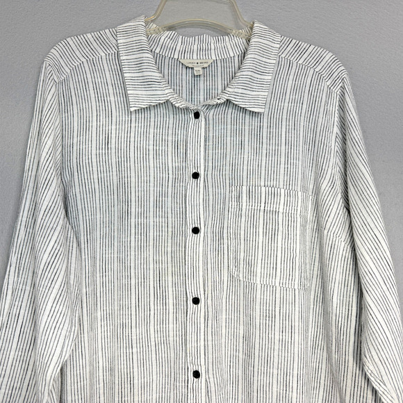 Lucky Brand Women's Cotton Blend Striped Shirt Size 1X Oversized Minimalist Boho - Picture 3 of 8